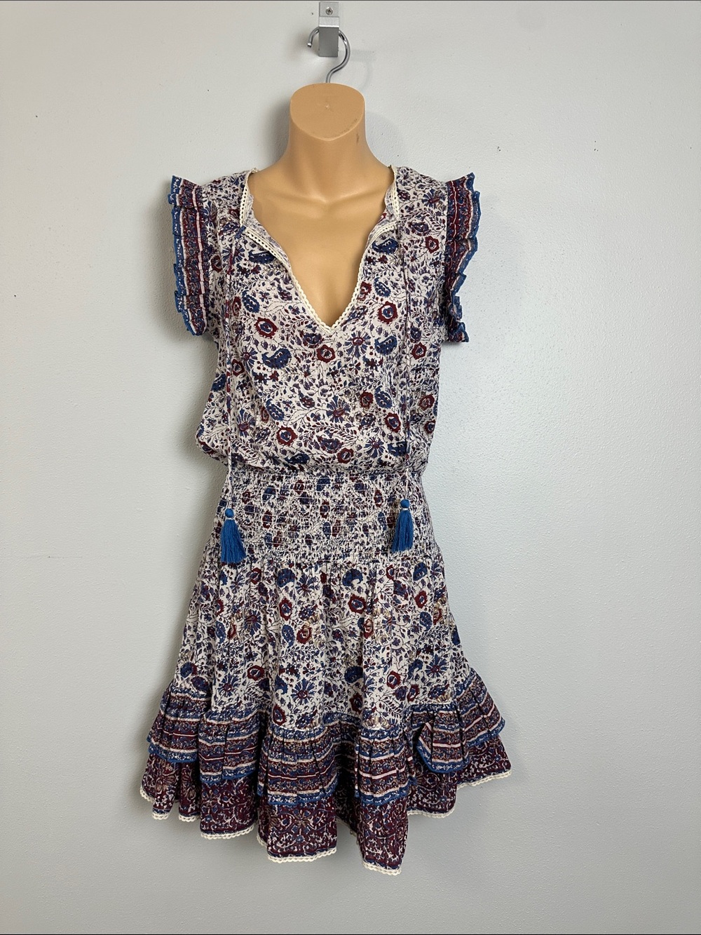 M.A.B.E Boho Floral Smocked Waist 100% Cotton Mini Dress